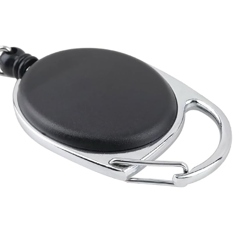 GLUN Oval Round Reel ID Card Holder, ID Badge Reel Clip On Card Holders (2 Units, Black)