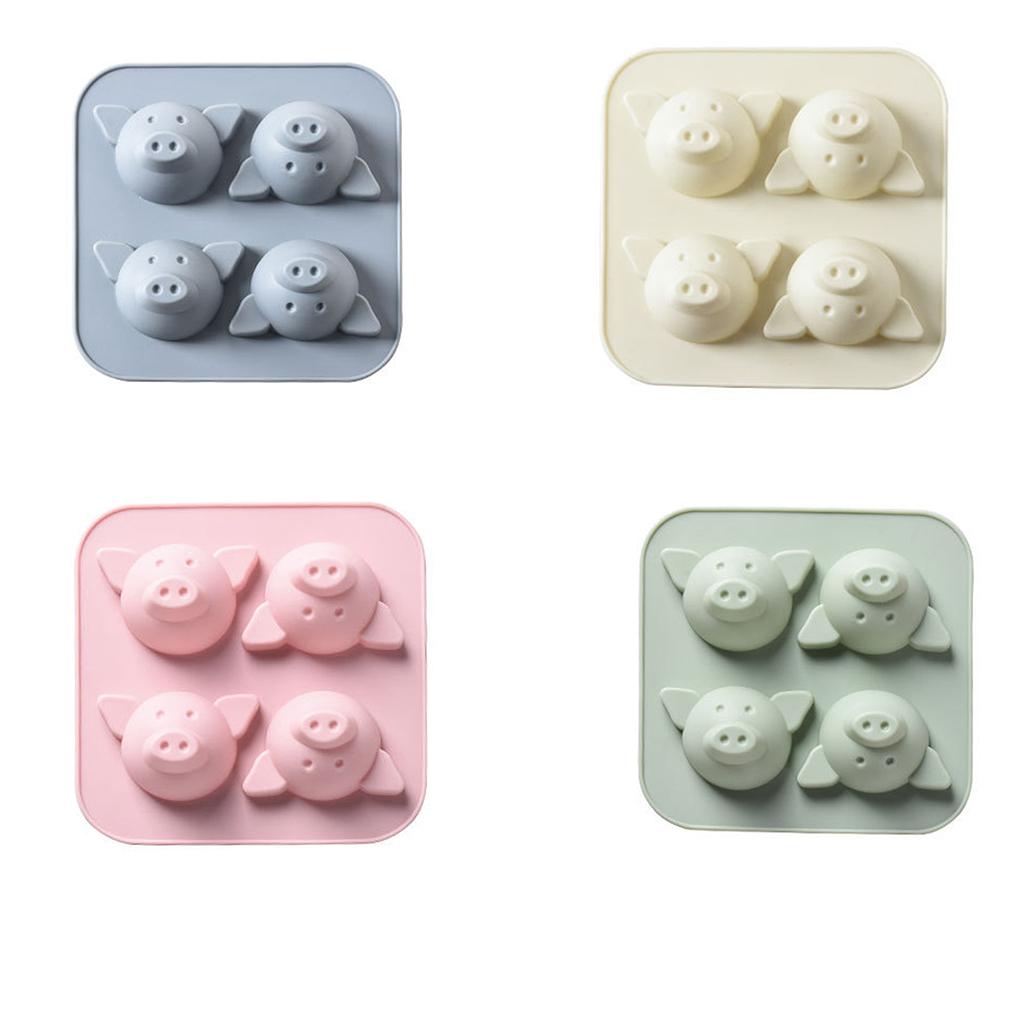 Kakiyi 4 Hole Cartoon Pig Animal Cake Mold Silica Gel Mould Bakeware Baking DIY Tools Accessories Fondant