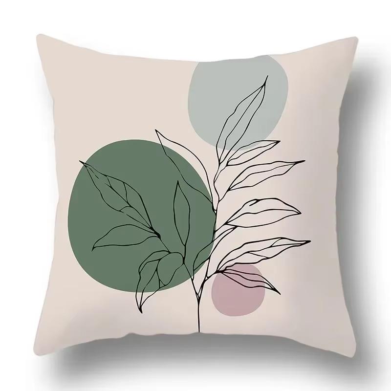Green Plant Flower Abstract Single-Sided Print Pillowcase – Car, Sofa, Bedroom & Bedside Decorative Cushion Cover