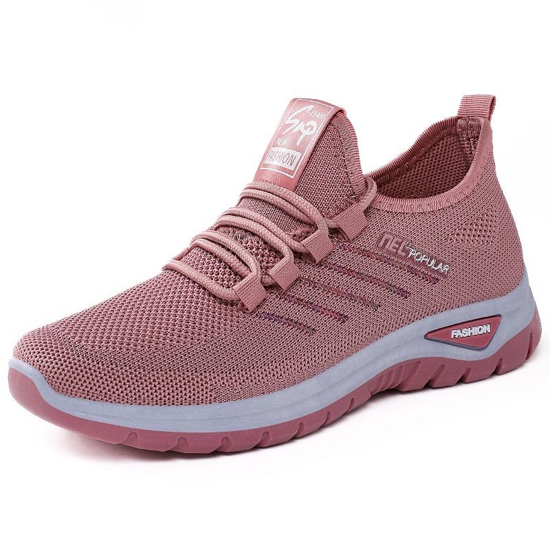 Shoes Female Couple Large Size Lace-up Sneakers Soft-soled Women's Shoes Fly-woven Breathable Casual Shoes Shallow Mouth Thick-soled Single Shoes