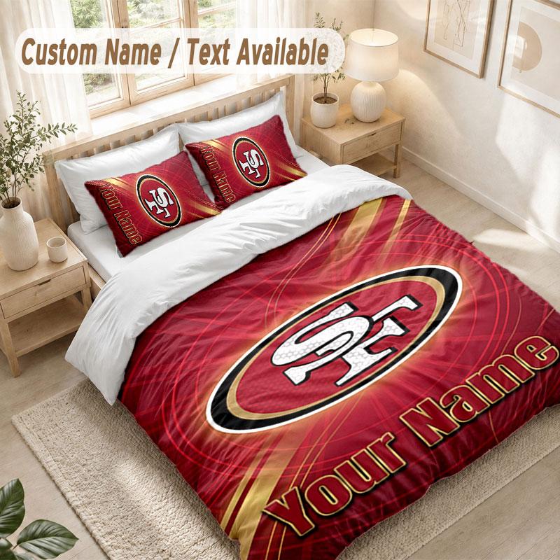 Custom Name Bedding Set 3 PiecesSan Francisco 49ers Print Duvet Cover + 2 Pillowcases Soft Bed Decor
