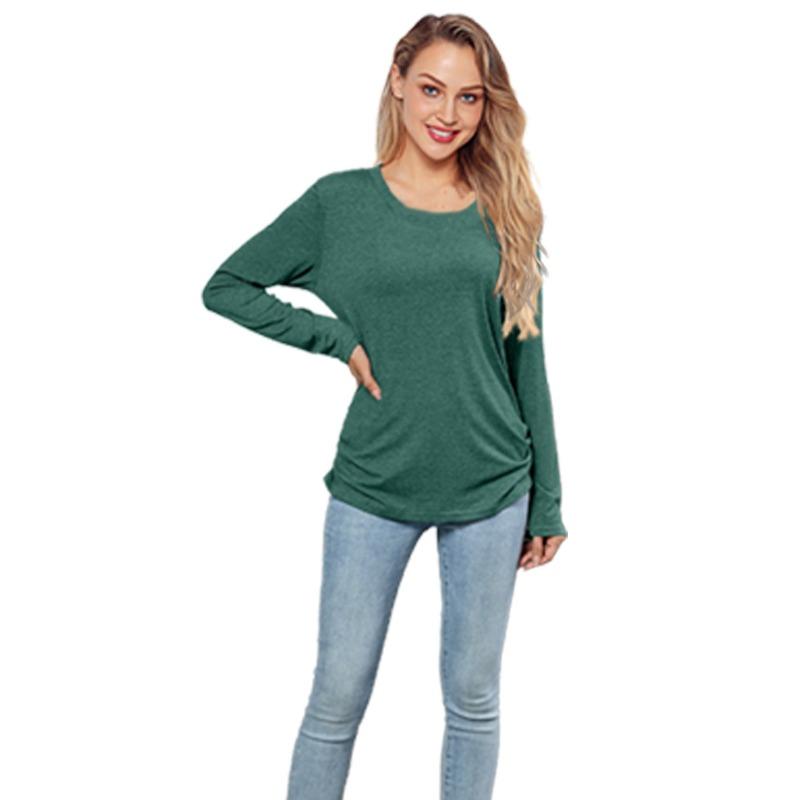 IHUASU Women's Fashion Casual Solid Color Print Long Sleeve O Neck Blouses & Shirts