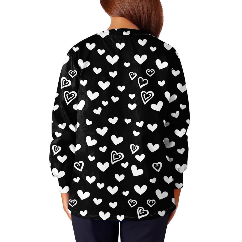 Women's Casual Fashion Long Sleeve Standing Collar Single Breasted Valentine's Day Print Workwear Jacket Tops
