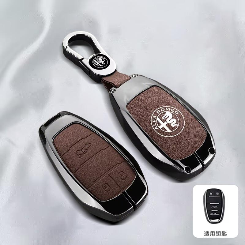 2026 Heißer Aufkleber Legierung Leder Auto Intelligente Fernbedienung Schlüsselhülle Abdeckung Schale Schutz für Alfa Romeo Giulia 2015 +Stelvio 2016+ Spider