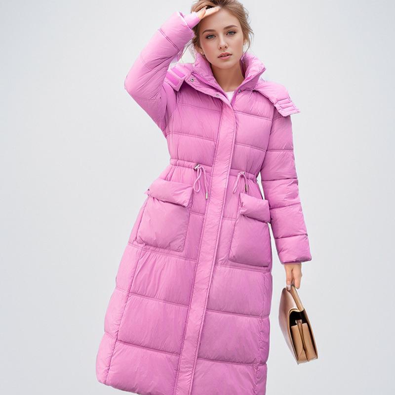 YJKDYK 2024 Women's Padded Jacket Female Hooded 2 Pocket Thicken Warm Long Cotton Jacket Women's Pure Collor Parkas Coats