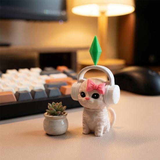 Cute Cat Figurine 3D Printed Shaking Head Cat Sculpture with Spring for Car Dashboard Home Office Desktop Decor Collectible Animal Ornament for Game