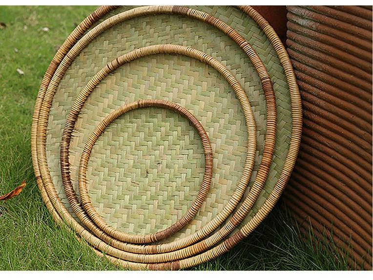 Large Handmade Bamboo Winnowing Basket - Round Woven Tray/Sieve for Drying or Decoration