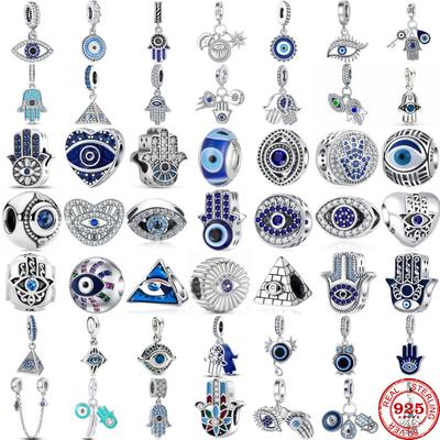 925 Silver Eye of Greece Devil Pendant Charm Bead for DIY Women Jewelry Bracelet Necklace