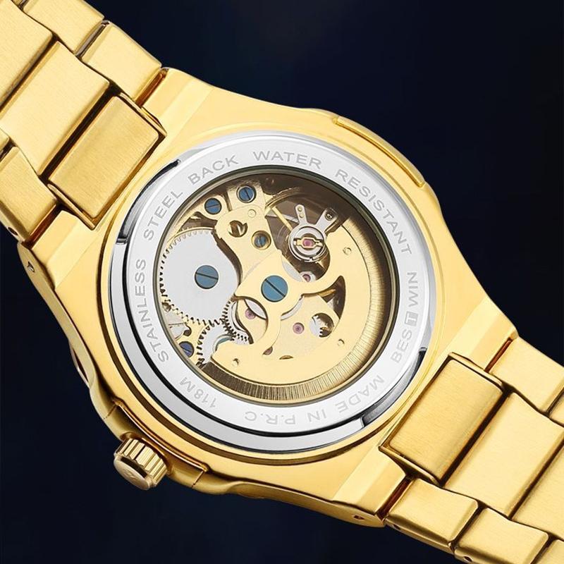 Automatic Mechanical Watches for Men Skeleton Hollow Dial Luminous Wrist Watch Steel Strap Square Case Watch Waterproof