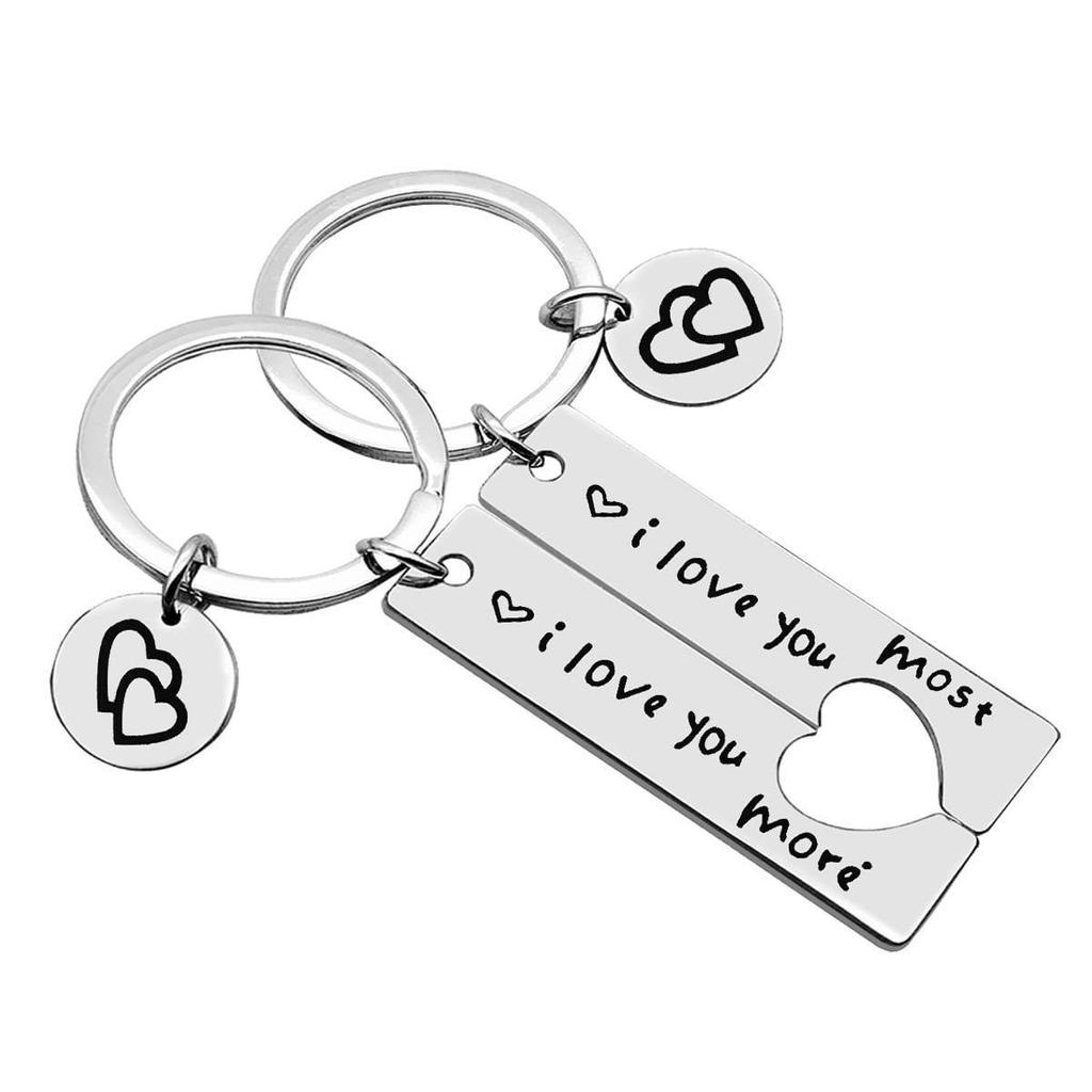 Stainless Steel Keychain Chain Small Gift Metal Key Tag Couple Half Hollow Keychain Stainless Steel Keychain for Backpack Bag Pendant