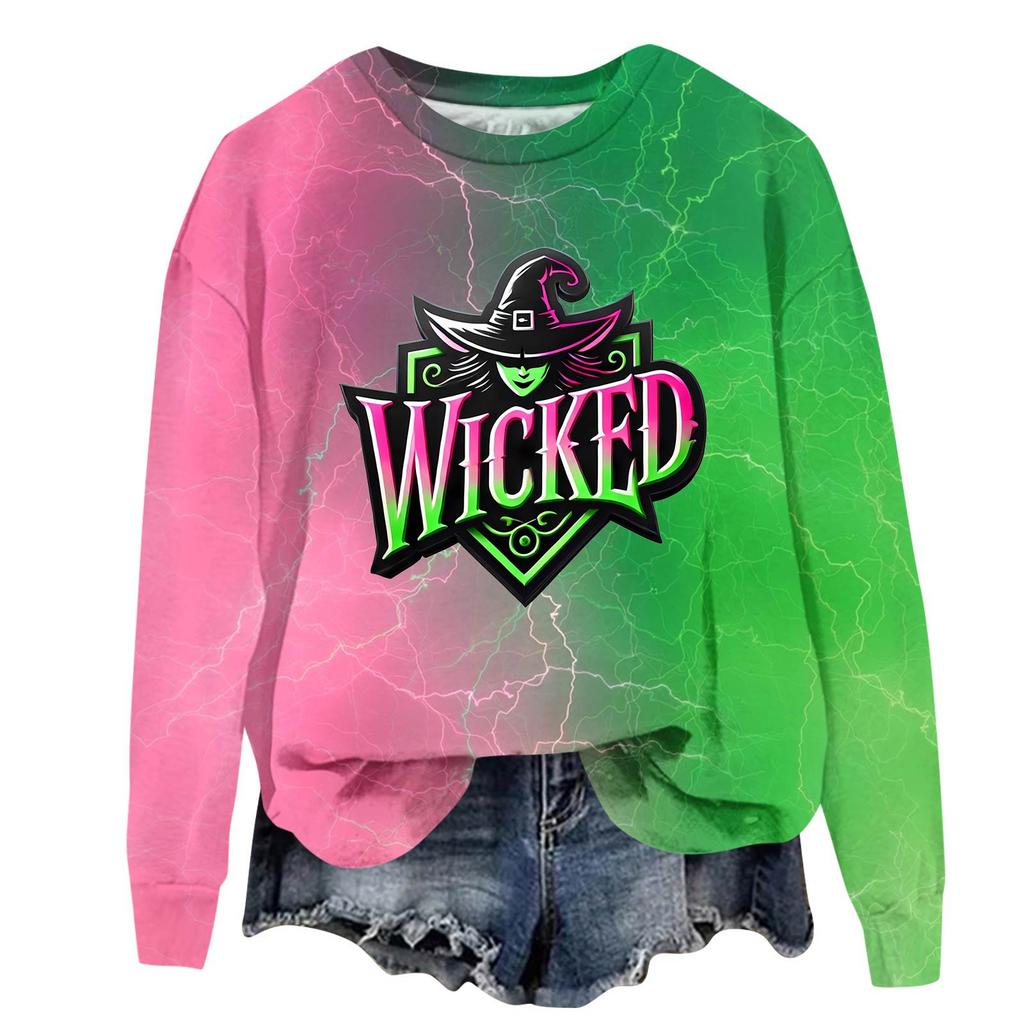 Damen Modisches Lässiges Übergroßes Langärmeliges Rundhals-Pullover-Sweatshirt mit Aufdruck