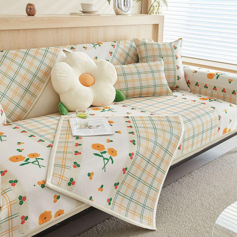 Summer Living Room Flower Print Anti-slip Furniture Protection Ice Silk Funda Sofa Cushion Cover Slipcover