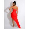 Women's Fashion Solid Color V-Neck Sleeveless Long Dress with Hot Drilling