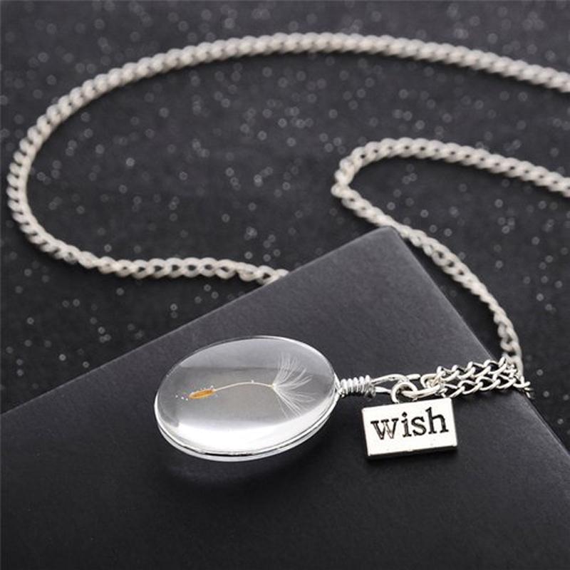 Real Wish Glass Dandelion Seeds In Glass Wish Bottle Chain Necklace Pendant