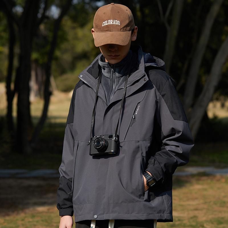 Mountain Style Jacket Men's Three-in-one Detachable Two-piece Set Women's Windproof, Waterproof, Warm, Color-blocked Couple's Thickened Jacket