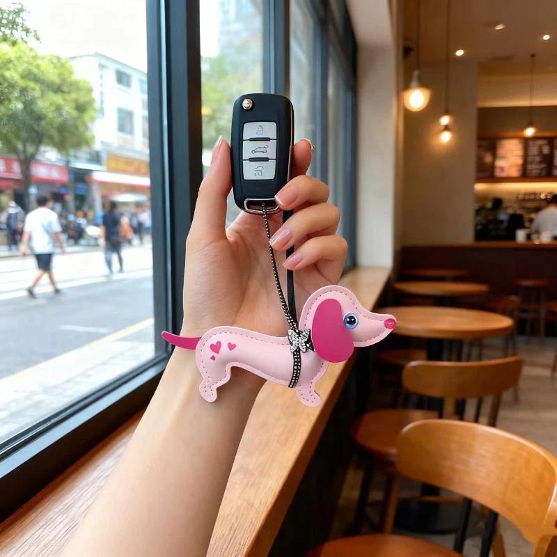 Dachshund Dog Keychain Fashion Pu Leather Dog Keychains For Women Bag Pendant Jewelry