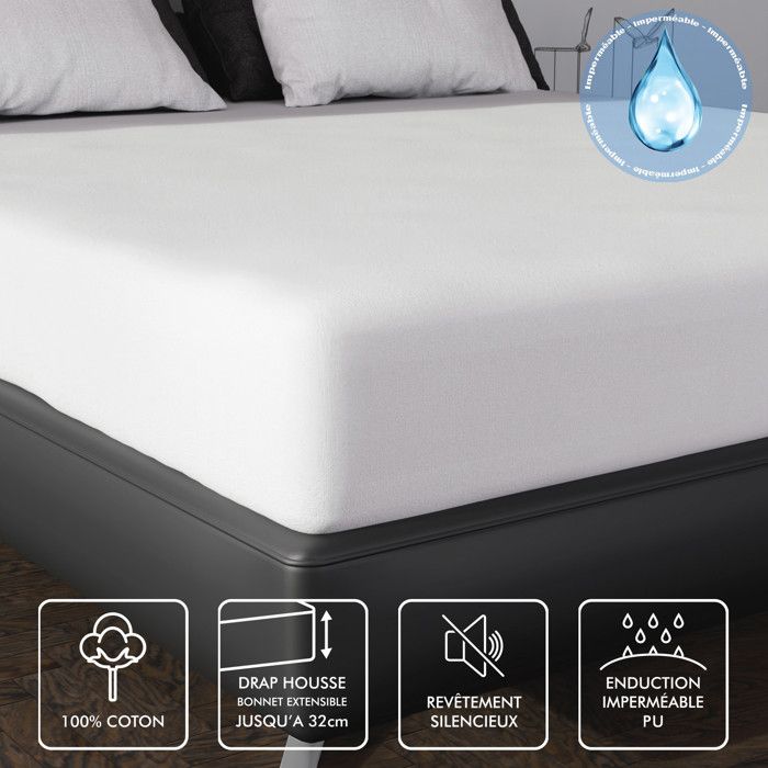 Protege matelas coton 200x200 cm MOLLETON imperméable, par Soleil d'ocre