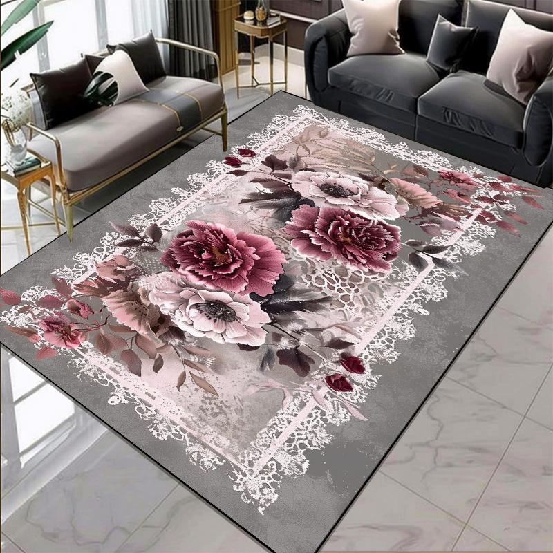 European Style Flower Pattern Carpets for Living Room Gorgeous Large Room Rugs Thickening Big Size Floor Mats for Lounge Balcony