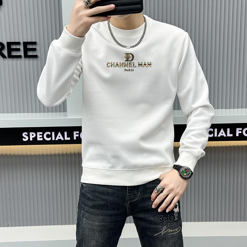 European High-End Embossed Men's Round Neck Sweatshirt - Autumn Trend Luxury Letter Print