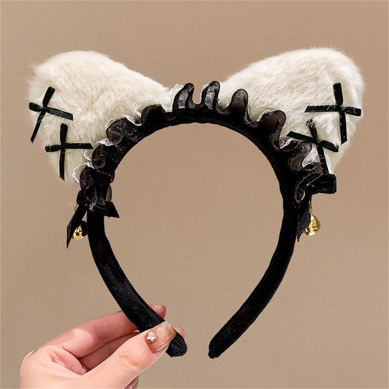 Anime Cats Ear Headband for Christmas Party Masquerades Maid Hairhoop Formal Event Hairdband Roleplay Costume Accessories