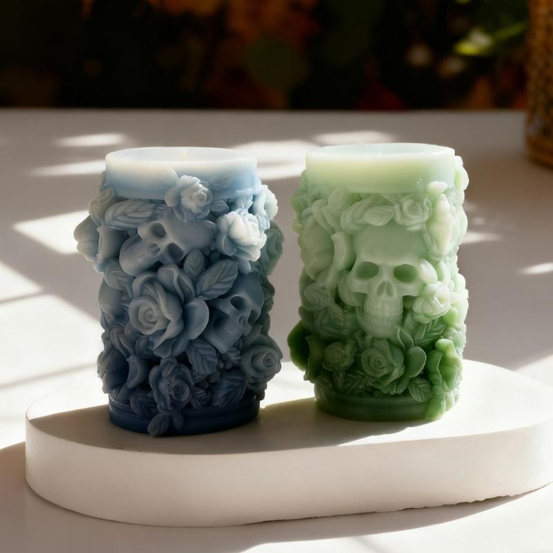 Rosen Schädel Zylinder Kerzenform Lebensmittelqualität Silikon Für Kerzen Seife Schokolade Bastelkunstprojekte