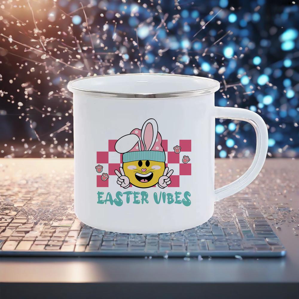Happy Easter Themed Coffee Mugs Cute Coloful Juice Water Drinkware easy clean Mugs Novetly Rabbit Car Pattern Enamel Mug Safe