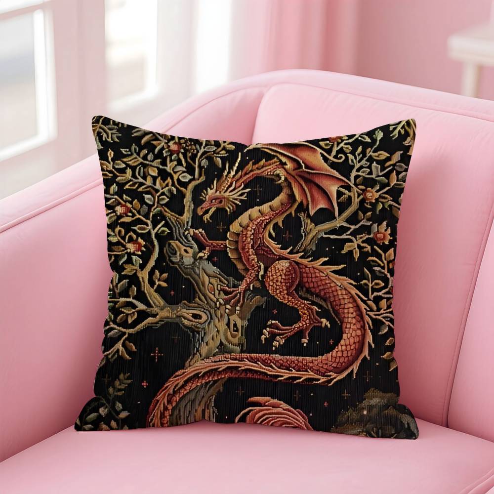 Vintage Medieval Unicorn Art Pillow Case Anti-Dustmite Pillow Invisible Zipper Silky Short Plush Sofa Cushion Cover