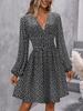 Autumn/Winter Asymmetrical Neck Lantern Sleeve Ruffle Waist Dress in Wine Red, Military Green, Black, Navy Blue, Small Floral Print.