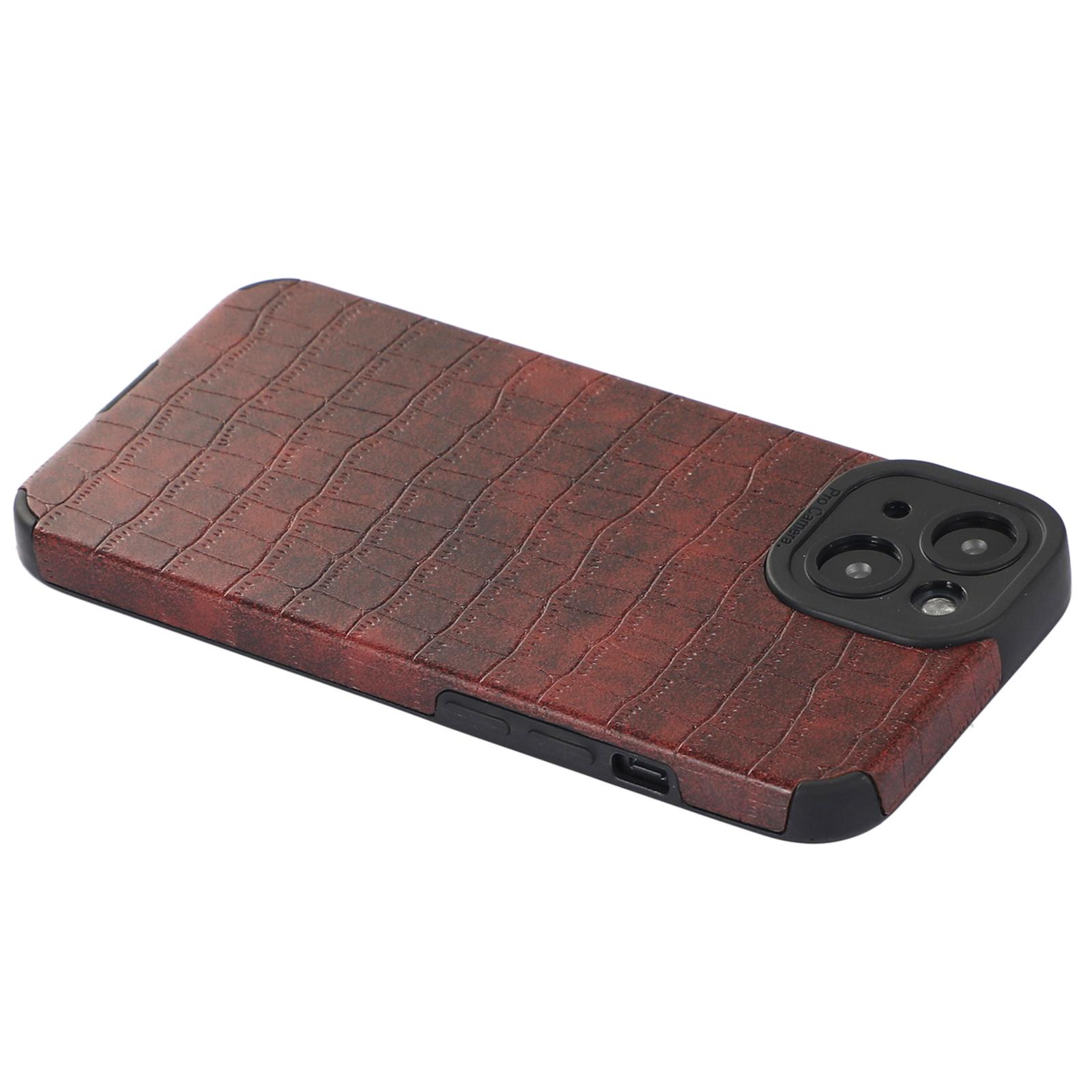 

For iPhone 15 Plus Case PU Leather+TPU Crocodile Texture Phone Back Cover Red