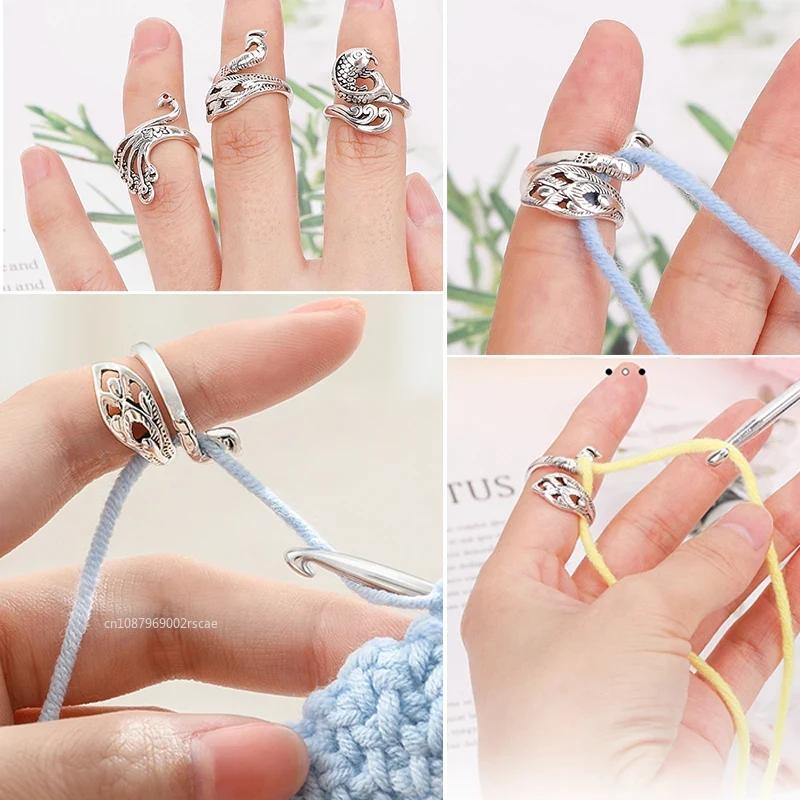 1pc Adjustable Crochet Tension Cute Ring Beginner Knitting Crochet Hook Ring Yarn Guide Finger Holders Thimbles Winder Tools