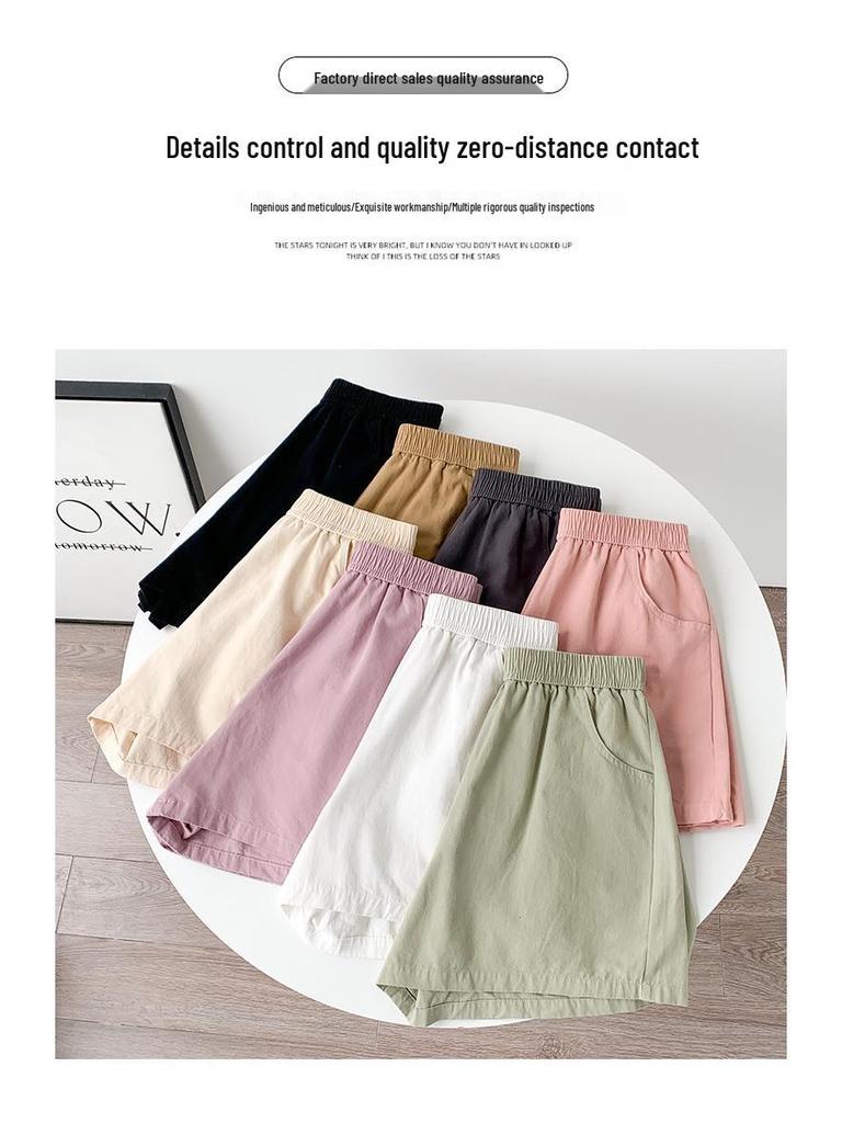 Women's Apricot High-Waist Cotton Linen Cargo Shorts - Summer 2025 Collection: Casual Wide-Leg Mid-Length Design