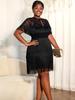 Elegant Plus Size Women's Black Tassel Lace Cape Dress