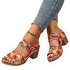 Foreign trade new graffiti large size high heel slippers women buckle light thick heel cool slippers wish source