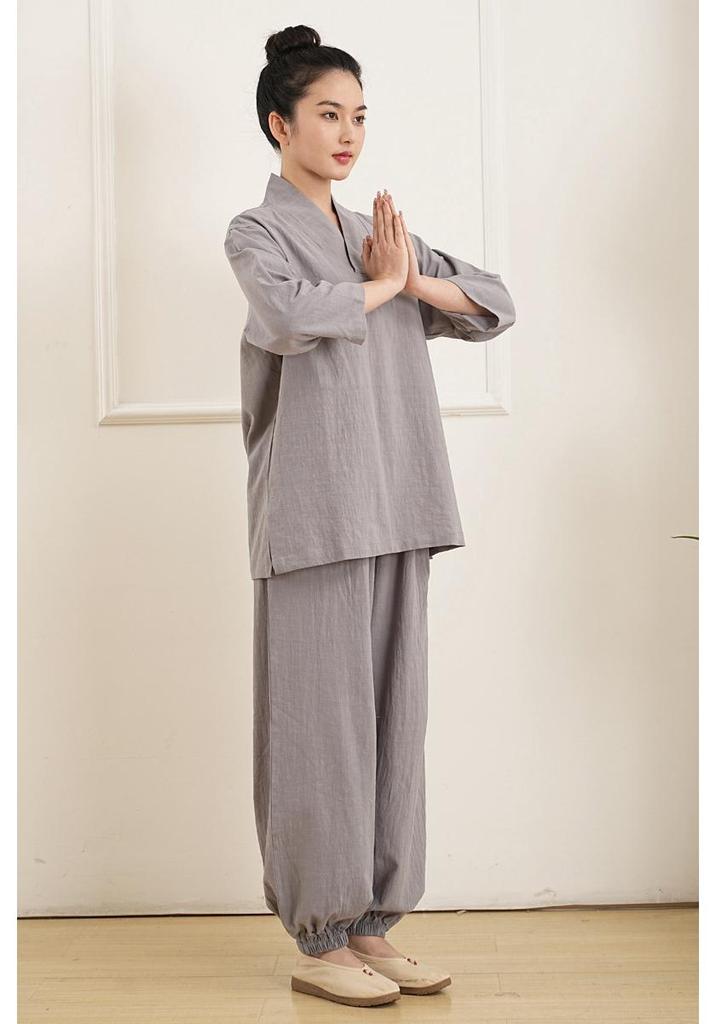 Unisexowy Zestaw Szat do Medytacji Zen: Siedmiorękawowy Hanfu z Bambusa, Bawełny i Lnu do Jogi i Medytacji.