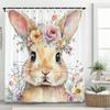 Cute Bunny Shower Curtain, Floral Colorful Eggs Wooden Plank Bowknot Bathroom Decorative Curtain, Waterproof Shower Curtain