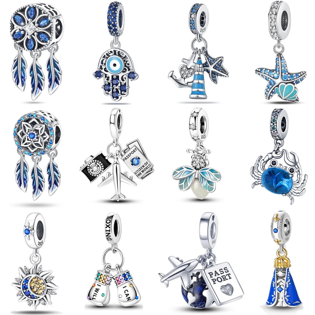 925 Silver Blue Charms Airplane Starfish Dreamcatcher Pendants for DIY Bracelet Necklace Jewelry Gift