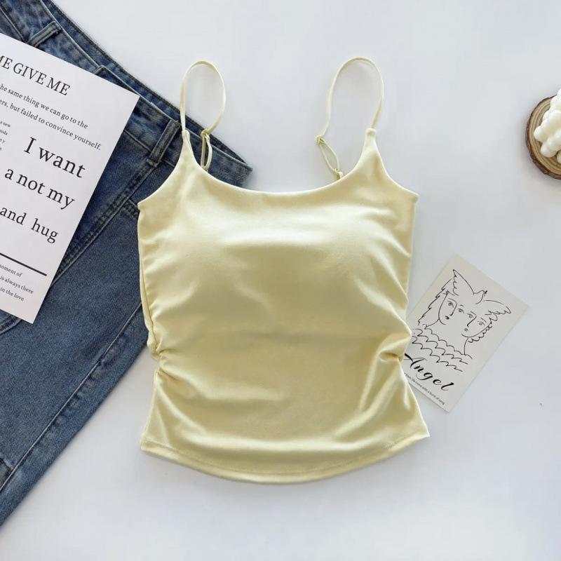 Sweet & Spicy Pleated Camisole Vest with Built-in Cup – Versatile Design for Inner/Outer Wear