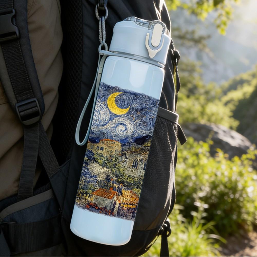 1PC Starry Night Van Gogh Classic Art Print 750ml Color Plastic Sports Water Bottle Leakproof Flip Straw Lid Suitable for Sports Office Home Use