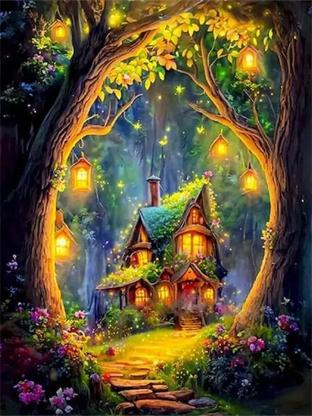 5D DIY Diamond pictură casă în copac complet pătrat rotund broderie mozaic peisaj fantezie lucrat manual acasă decor