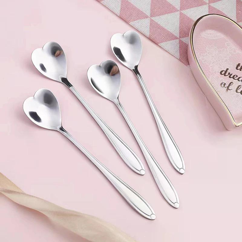 10-Piece Polished Stainless Steel Heart-Shaped Coffee Spoon Set - Durable Stirring Utensils For Home, Kitchen, And Dining Room
