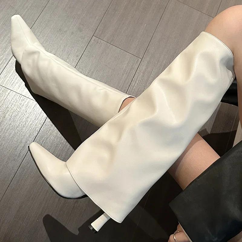 Ladies Modern Knee High Heels Boots Autumn Spring Fashion Slip On Female Pumps Footwear New Shoes Long Women Western Boots