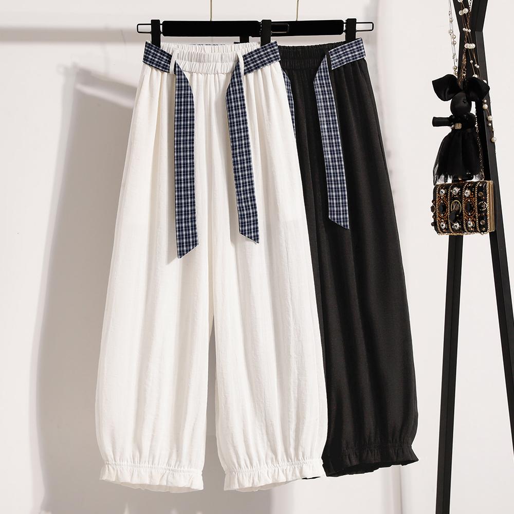 DIMANAF 2026 Plus Size Summer Women Pants Cotton Thin Elastic Waist Oversize Fashion Lady Casual Long Pants Solid Black