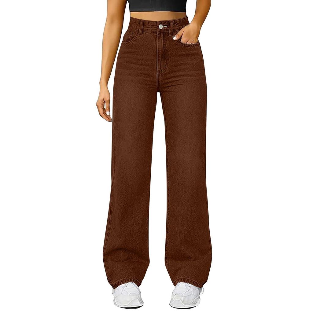 High Waist Women's Light Wash Wide Leg Jeans - Plus Size Casual Fit