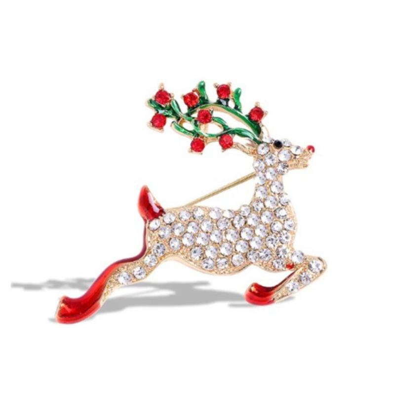 Christmas Rhinestone Elk Brooch Fashion Enamel Fawn Lapel Pin Durable Unisex Animal Pin for New Year Party Outfit Accessory