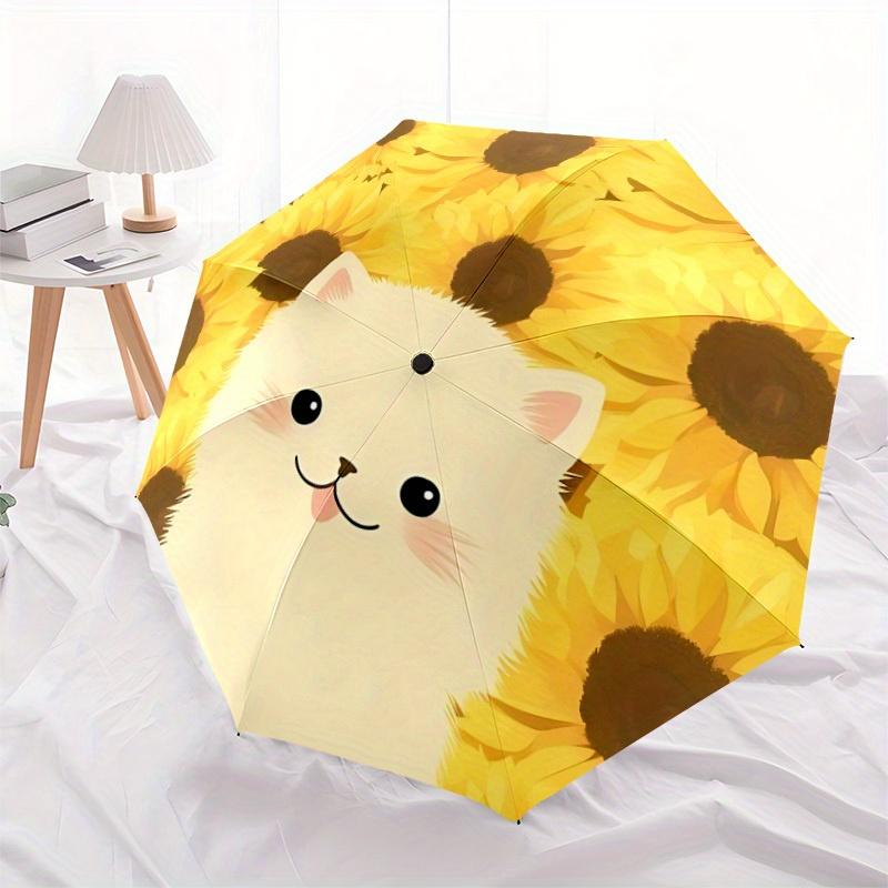 1pc Sunflower Cat Print Automatic Umbrella 8-Bone Design Compact Gear for Outdoor Travel, Perfect Holiday Gift  yy250827035