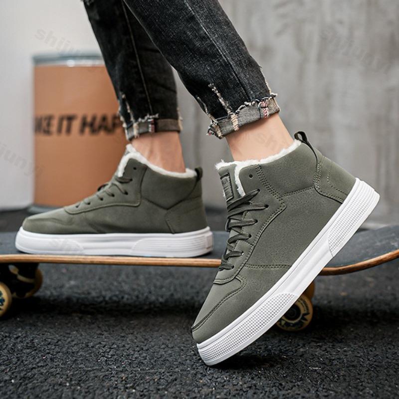 Fashion Men's Fashion Trend Casual Warm Thick Soled Plush Shoes 2025 Winter Comfortable Versatile High Top Non Slip Chunky Cotton Shoes
