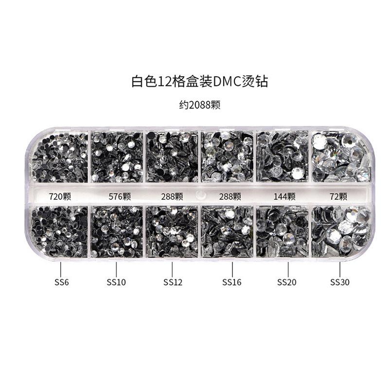 12-Grid Boxed Rhinestones, Glass Dmc Hot Diamonds, Crystal Clothing Accessories, Jewelry Diy Tool Set