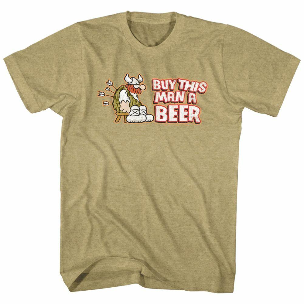

Hagar The Horrible Buy This Man A Beer Khaki Heather T-Shirt Mens Womens Tees Top L