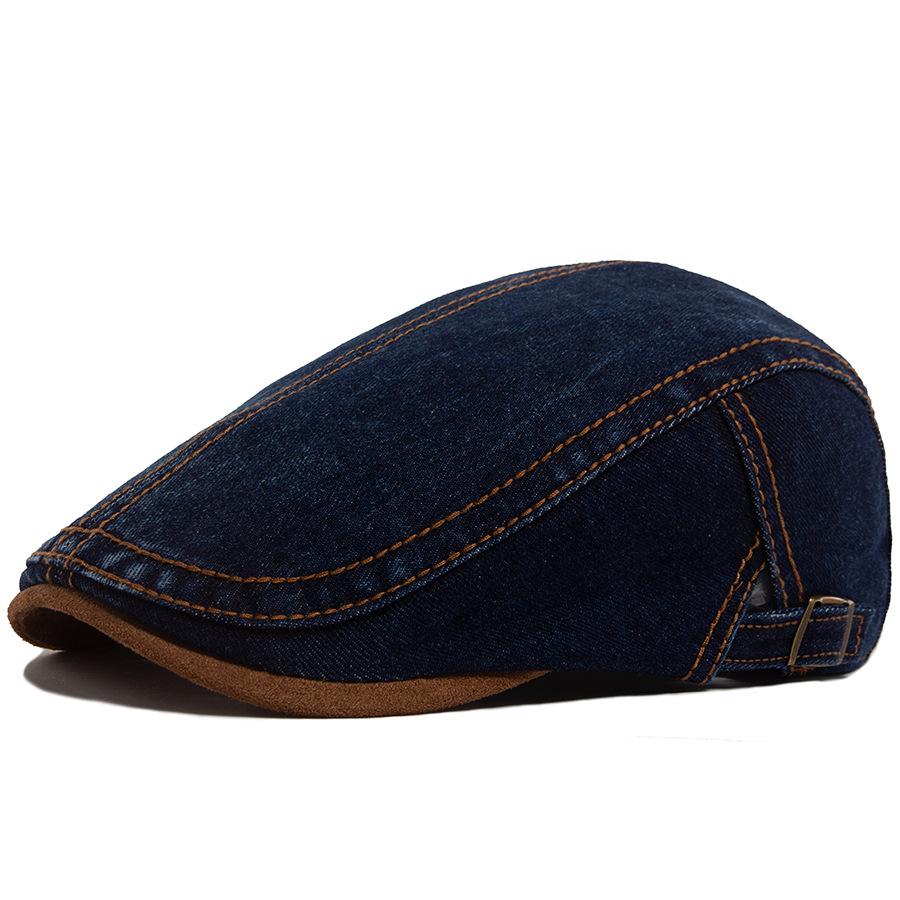 Boina Unisex Vintage Lavada Denim Color Block - Primavera/Otoño Gorra Plana Casual