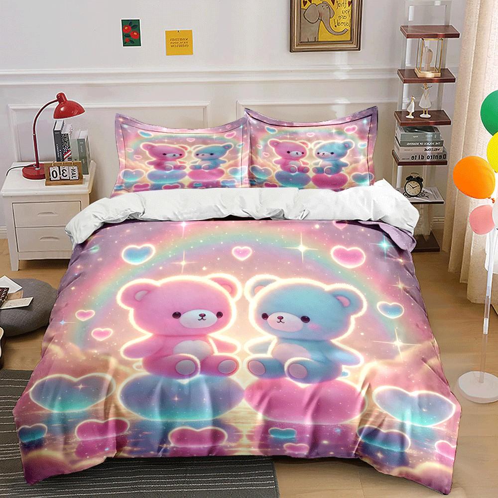 Romantic Teddy Bear Gift Set Exquisite Three-piece Bedding Set Gift for Kids and Adults